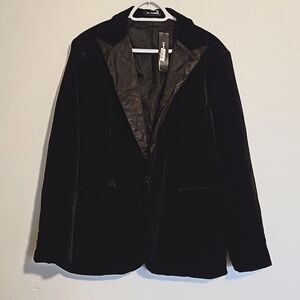 Lars Amadeus sz.L black velvet blazer suit coat NWT